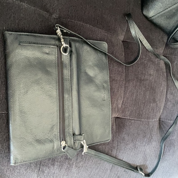 Black Via Roma genuine leather cross body bag, silver hardware - Picture 3 of 3